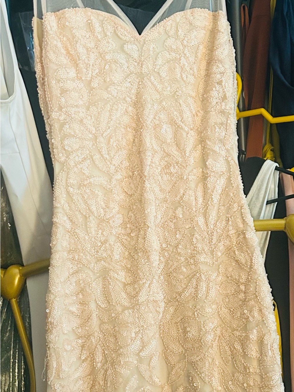 Elegant Strapless Blush Beaded Dress